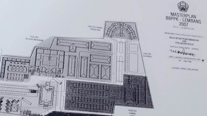 Masterplan Balai Besar Pengembangan dan Perluasan Kerja ( BBPPK) Lembang, lahan tempat Kweekschool Lembang dahulu. (Foto: Malia Nur Alifa)